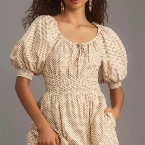Anthropologie Somerset Maxi Dress Puff Sleeve in Neutral Size Small - Picture 3 of 7